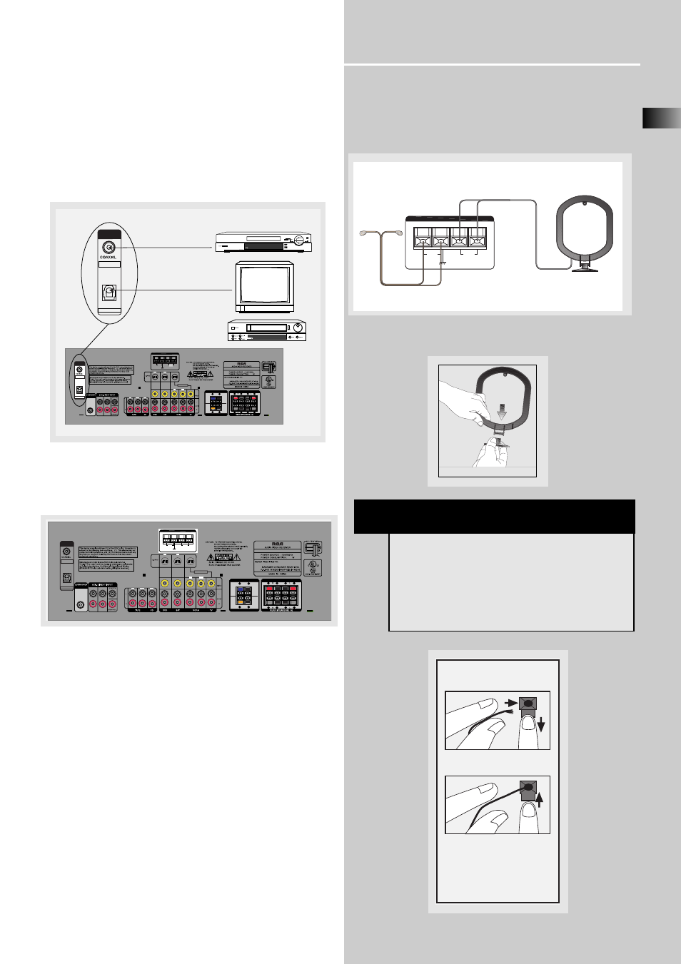 Getting started, Hint, Digital connections | Connecting the antennas, Am loop antenna and fm indoor antenna, Am loop antenna, Front l rear l front r rear r, Antenna and speaker wire connection | RCA RT2250 User Manual | Page 7 / 31