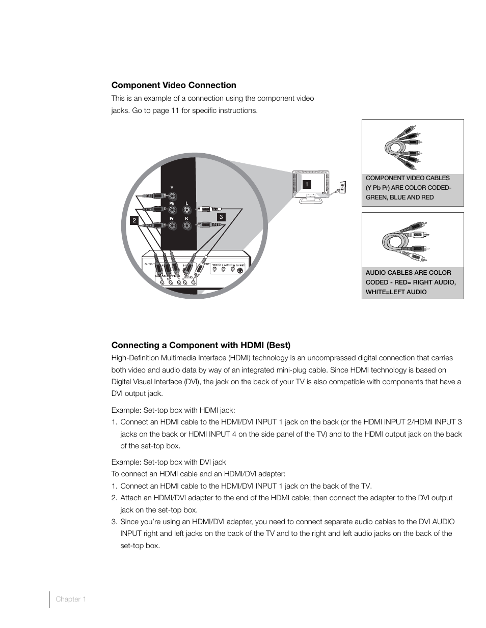 Component video connection, Connecting a component with hdmi (best) | RCA L46FHD2X48 User Manual | Page 12 / 52