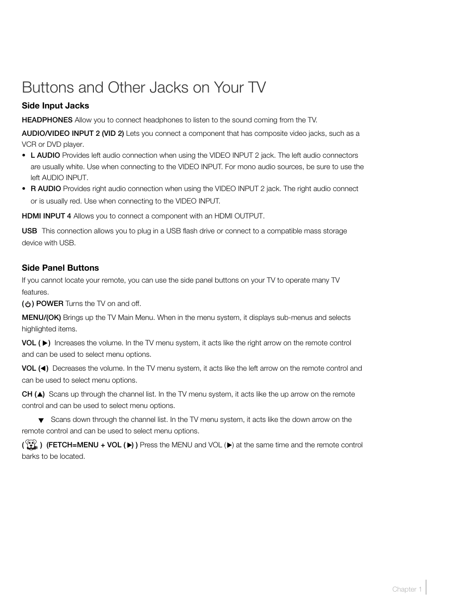 Buttons and other jacks on your tv | RCA L46FHD2X48 User Manual | Page 19 / 52