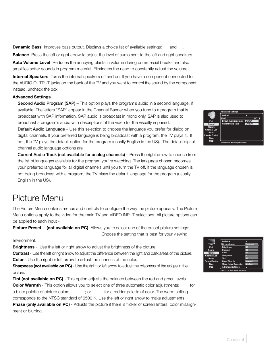 Picture menu | RCA L46FHD2X48 User Manual | Page 35 / 52