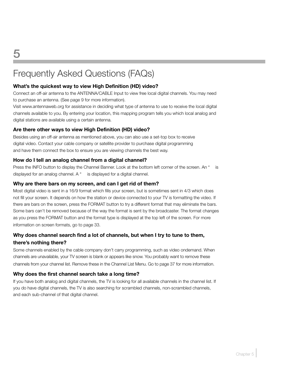 5 other information, Frequently asked questions (faqs) | RCA L46FHD2X48 User Manual | Page 41 / 52