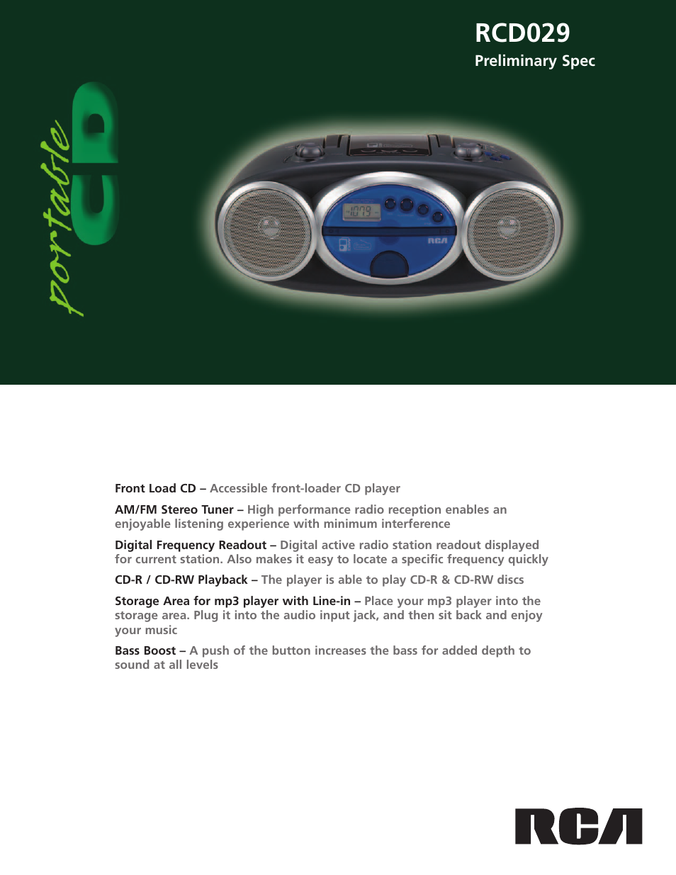 RCA RCD029 User Manual | 2 pages