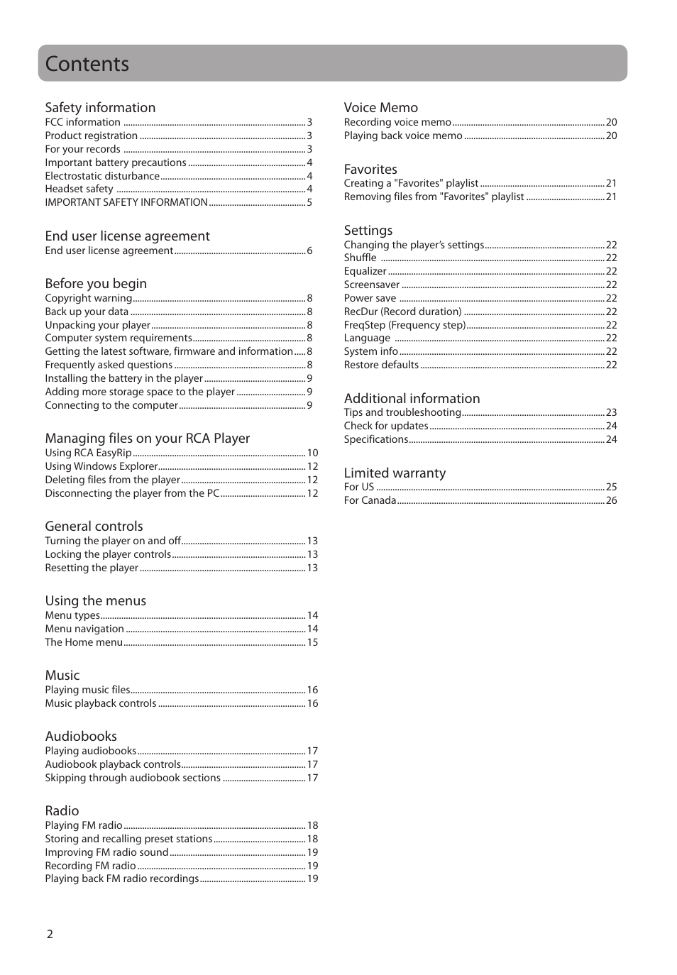 RCA TC160 User Manual | Page 2 / 27