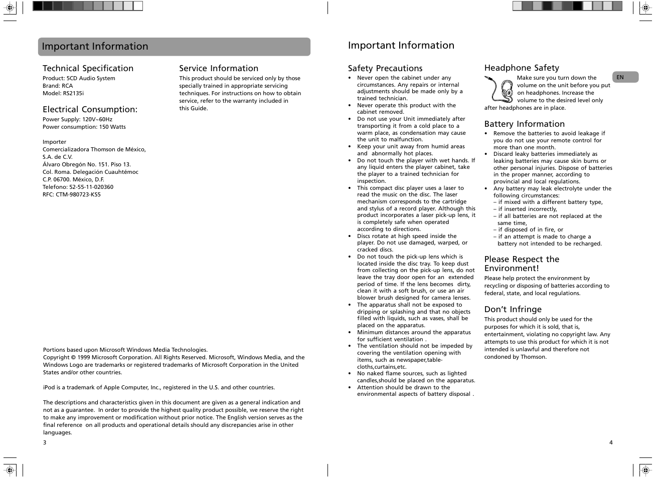 Important information | RCA RS2135i User Manual | Page 3 / 13