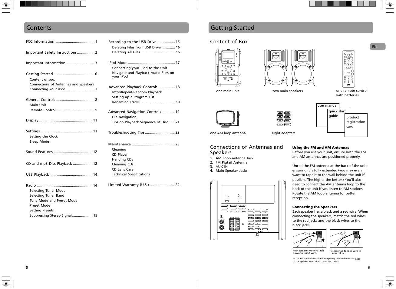 Getting started contents | RCA RS2135i User Manual | Page 4 / 13