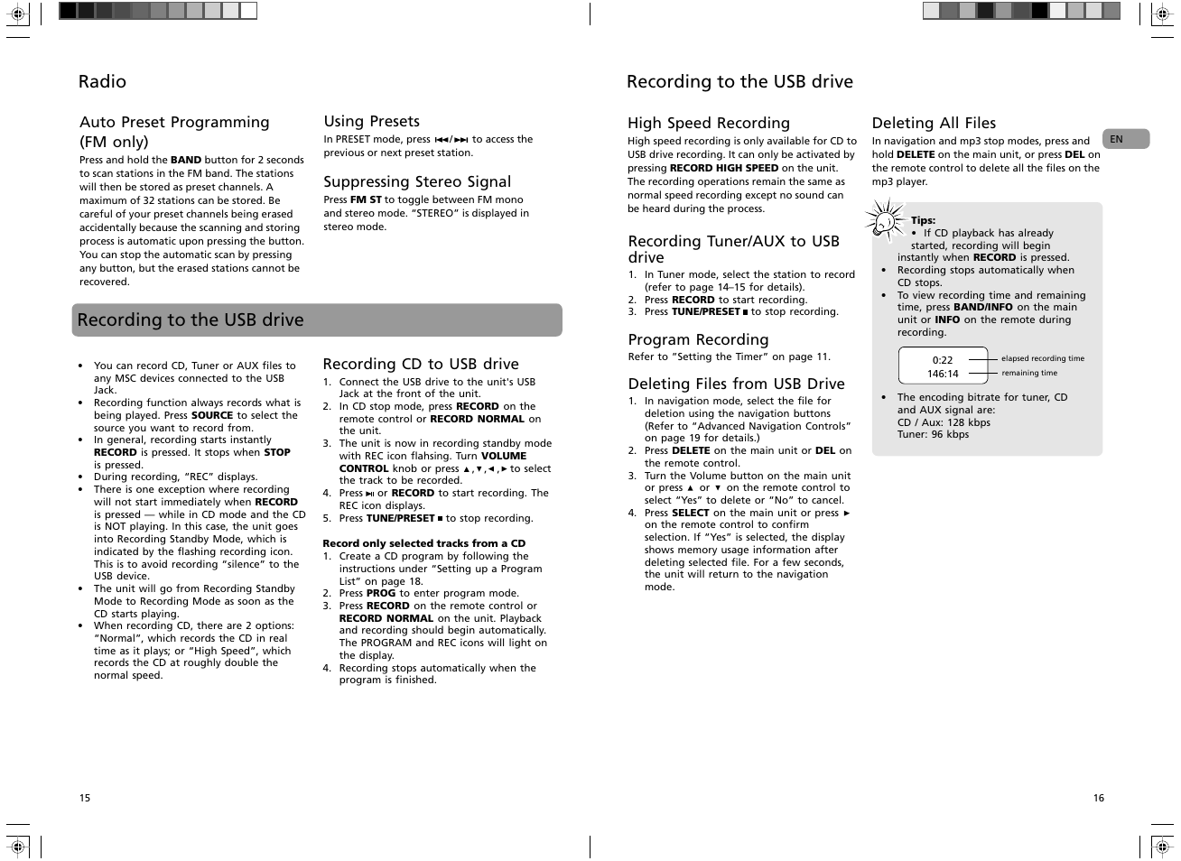 Radio recording to the usb drive, Recording to the usb drive | RCA RS2135i User Manual | Page 9 / 13