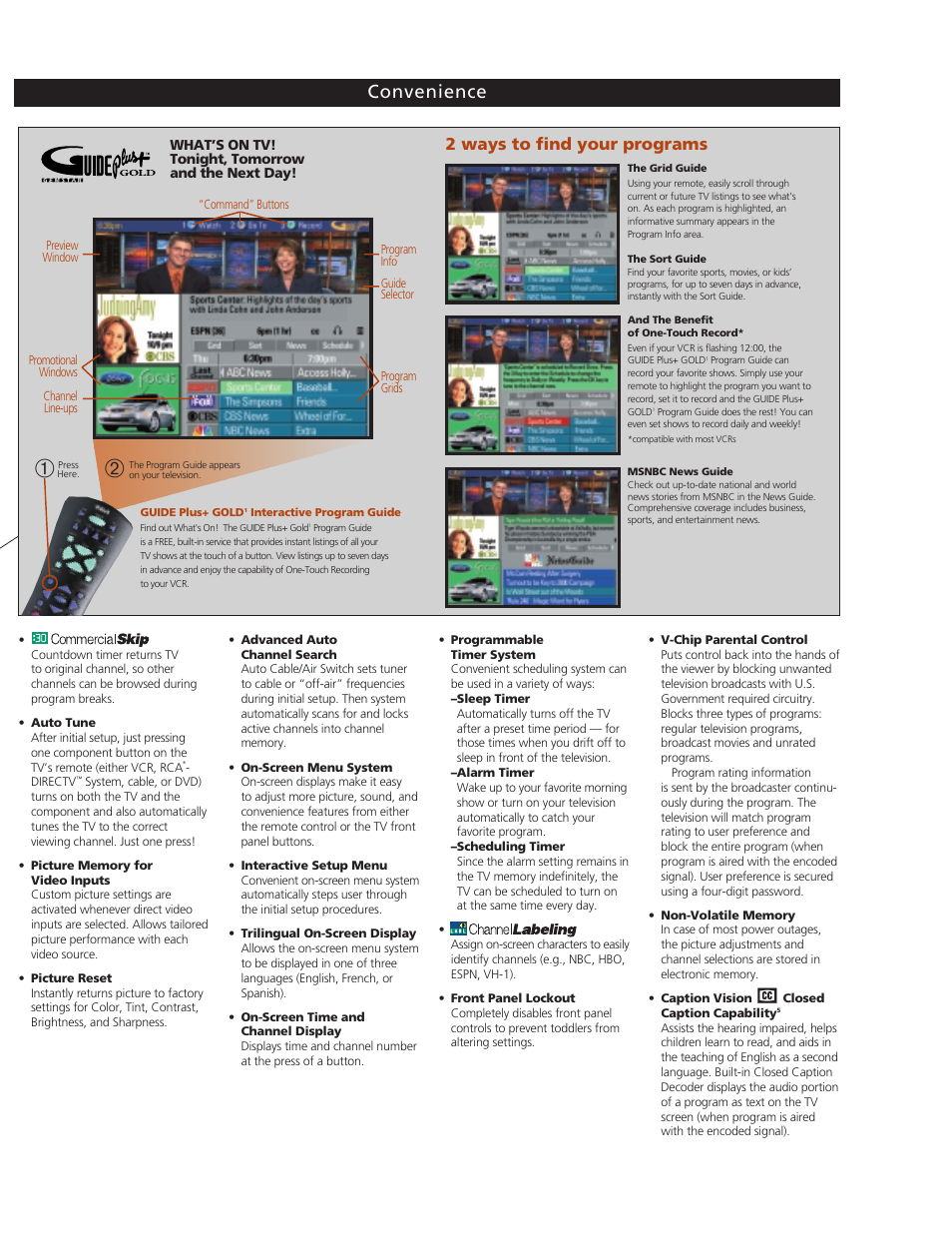 Convenience, 2 ways to find your programs | RCA F25649 User Manual | Page 3 / 4