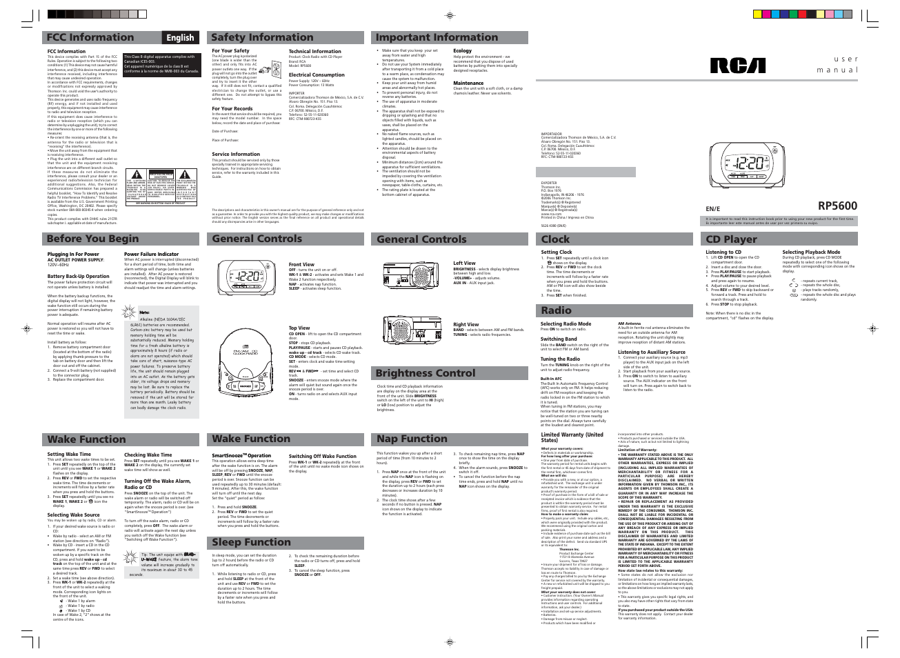 RCA RP5600 User Manual | 1 page