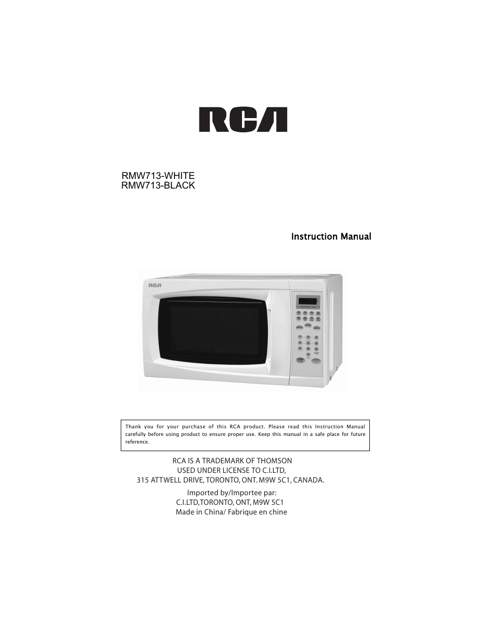 RCA RMW713-WHITE User Manual | 19 pages