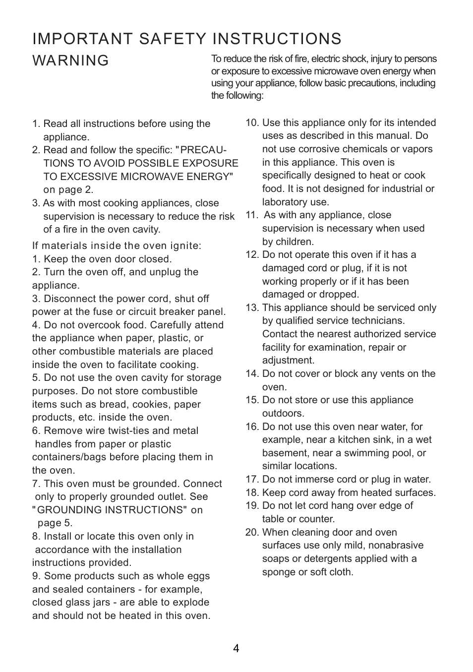 Important safety instructions, Warning | RCA RMW713-WHITE User Manual | Page 4 / 19