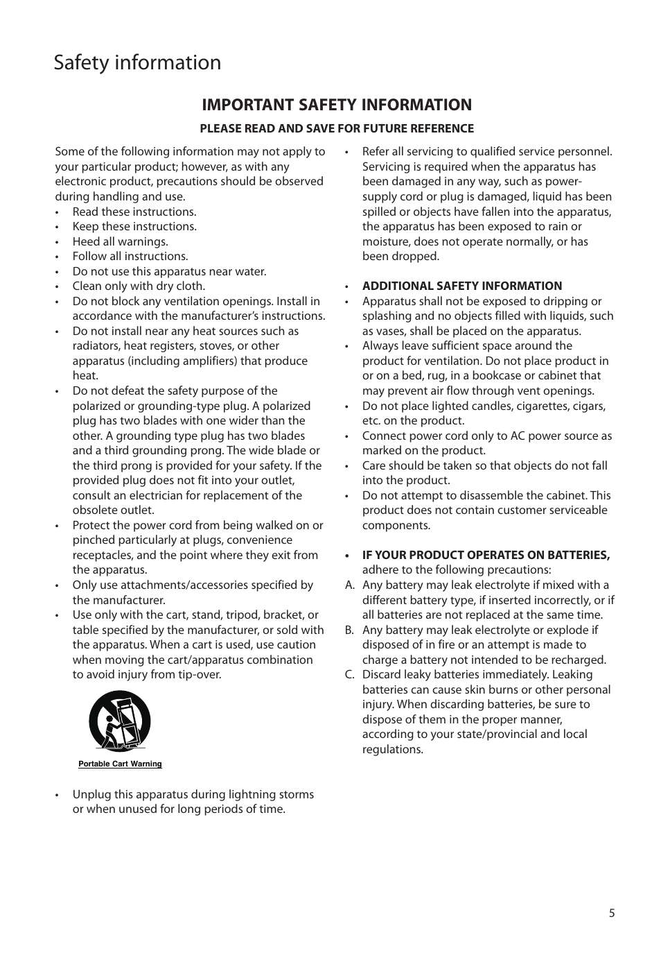 Important safety information, Safety information | RCA TC1601 User Manual | Page 5 / 27