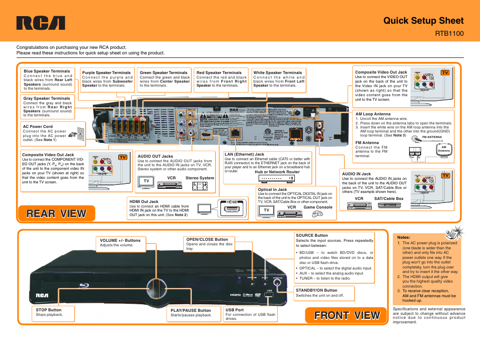 RCA RTB1100 User Manual | 1 page