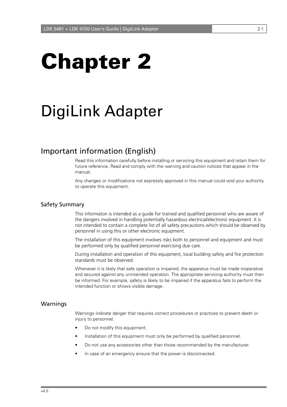 Chapter 2, Digilink adapter, Important information (english) | RCA LDK 5481 User Manual | Page 11 / 48