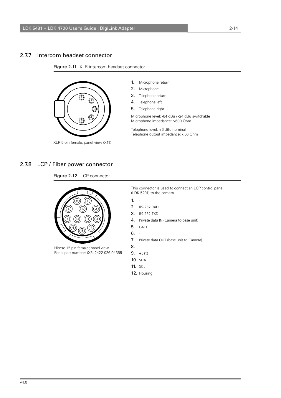 7 intercom headset connector, 8 lcp / fiber power connector | RCA LDK 5481 User Manual | Page 24 / 48