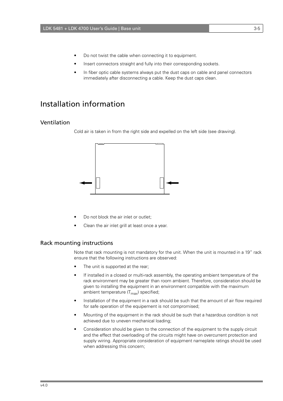 Installation information, Ventilation, Rack mounting instructions | RCA LDK 5481 User Manual | Page 33 / 48