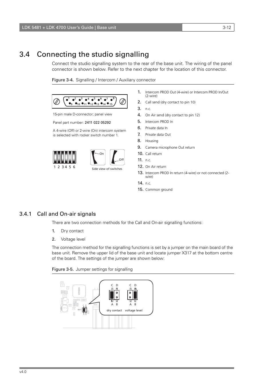 4 connecting the studio signalling, 1 call and on-air signals | RCA LDK 5481 User Manual | Page 40 / 48