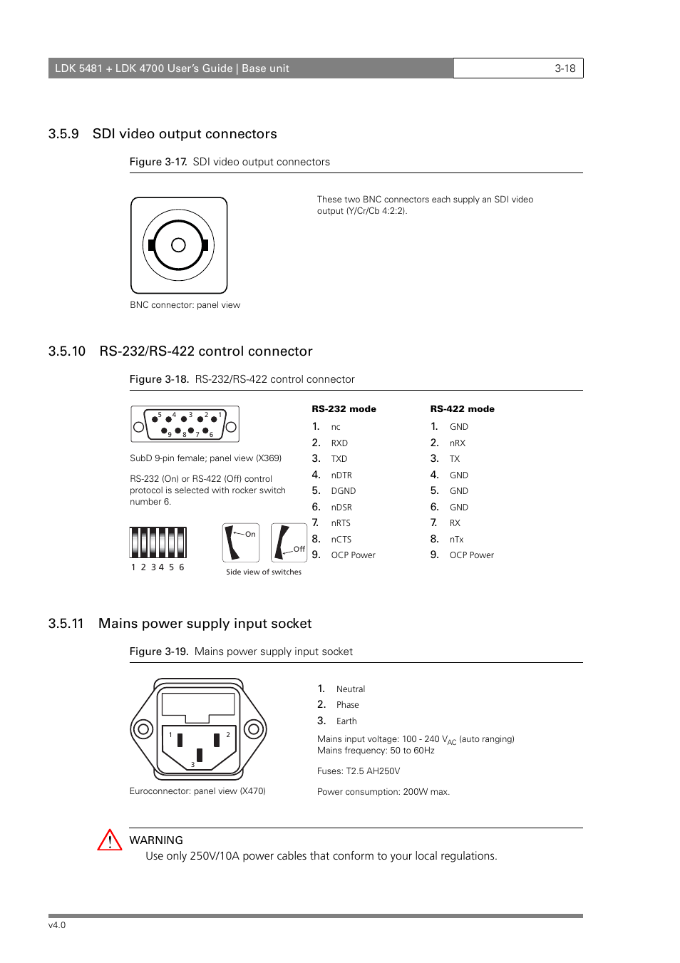 9 sdi video output connectors, 11 mains power supply input socket | RCA LDK 5481 User Manual | Page 46 / 48