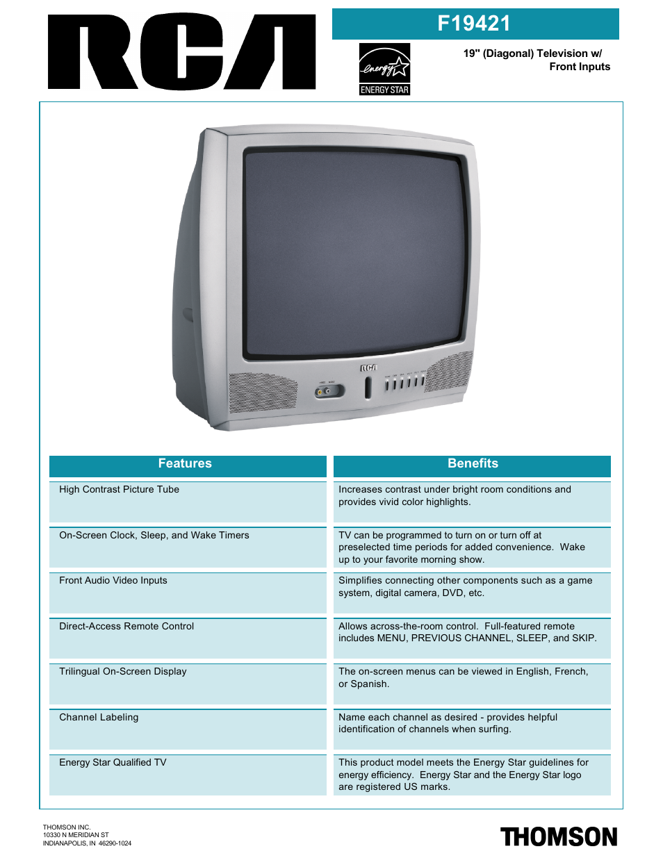 RCA F19421 User Manual | 2 pages