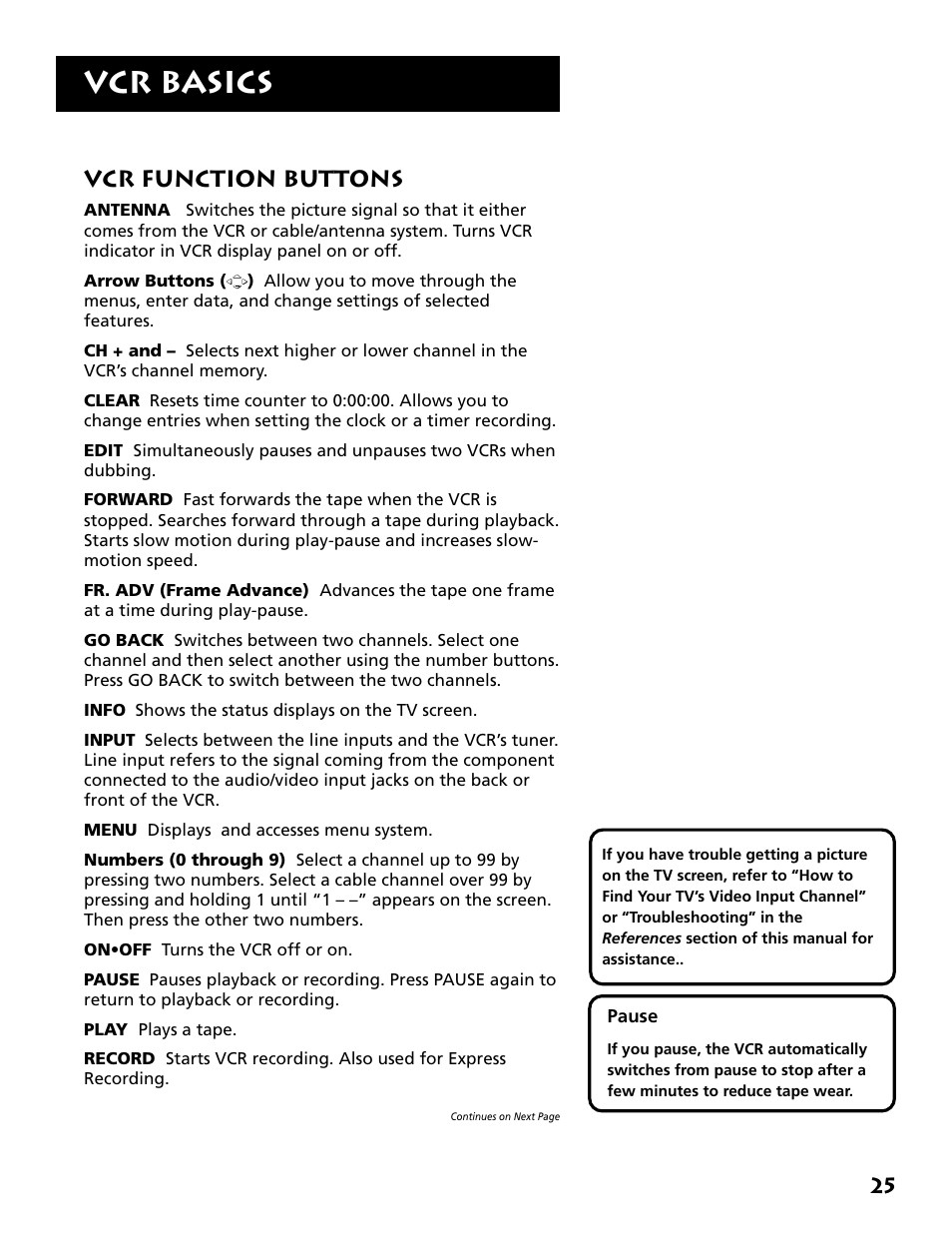 Vcr function buttons, Vcr basics | RCA Plus+ VR702HF User Manual | Page 27 / 84