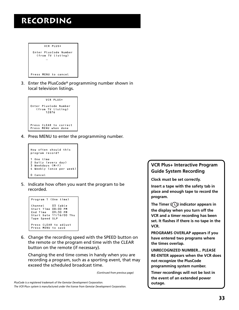 Recording | RCA Plus+ VR702HF User Manual | Page 35 / 84