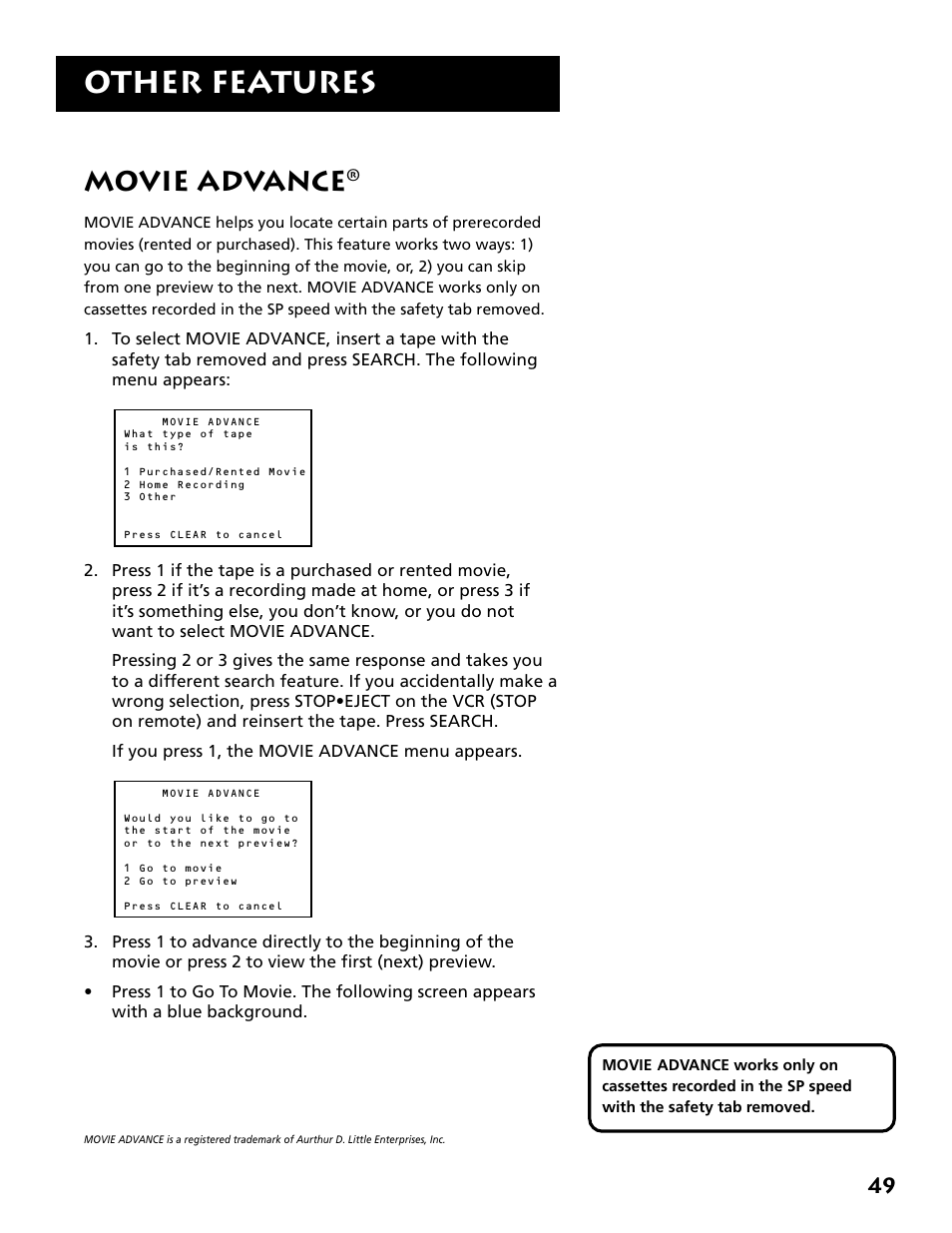 Movie advance, Other features | RCA Plus+ VR702HF User Manual | Page 51 / 84