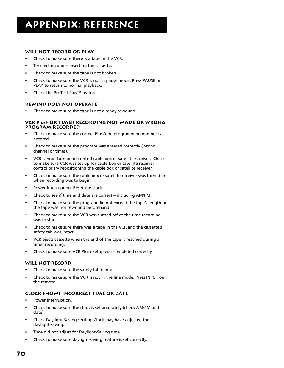 Appendix: reference | RCA Plus+ VR702HF User Manual | Page 72 / 84