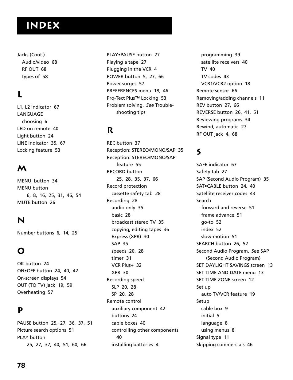 Index | RCA Plus+ VR702HF User Manual | Page 80 / 84