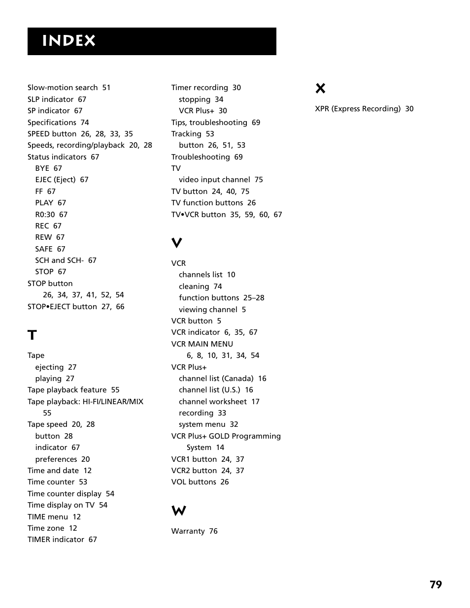 Index | RCA Plus+ VR702HF User Manual | Page 81 / 84