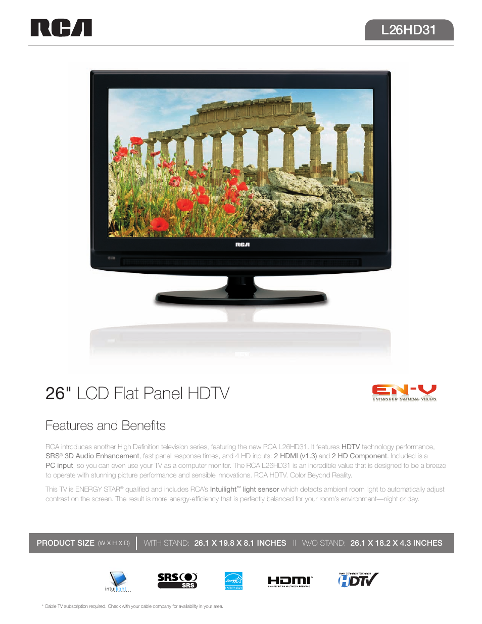 RCA L26HD31 User Manual | 2 pages