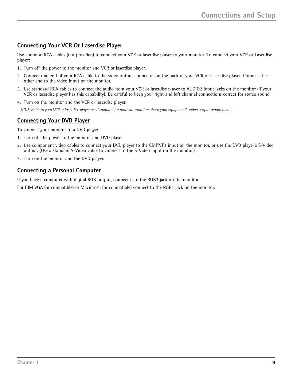 Connections and setup, Connecting your vcr or laserdisc player, Connecting your dvd player | Connecting a personal computer | RCA Scenium PHD50400 User Manual | Page 10 / 48