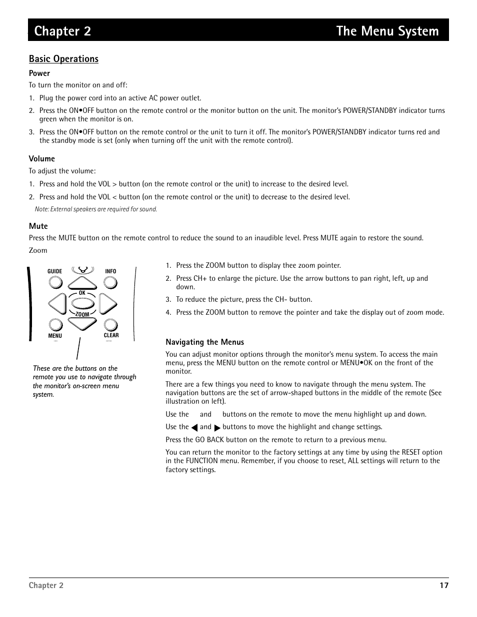 Chapter 2 the menu system, The menu system, Basic operations | RCA Scenium PHD50400 User Manual | Page 18 / 48