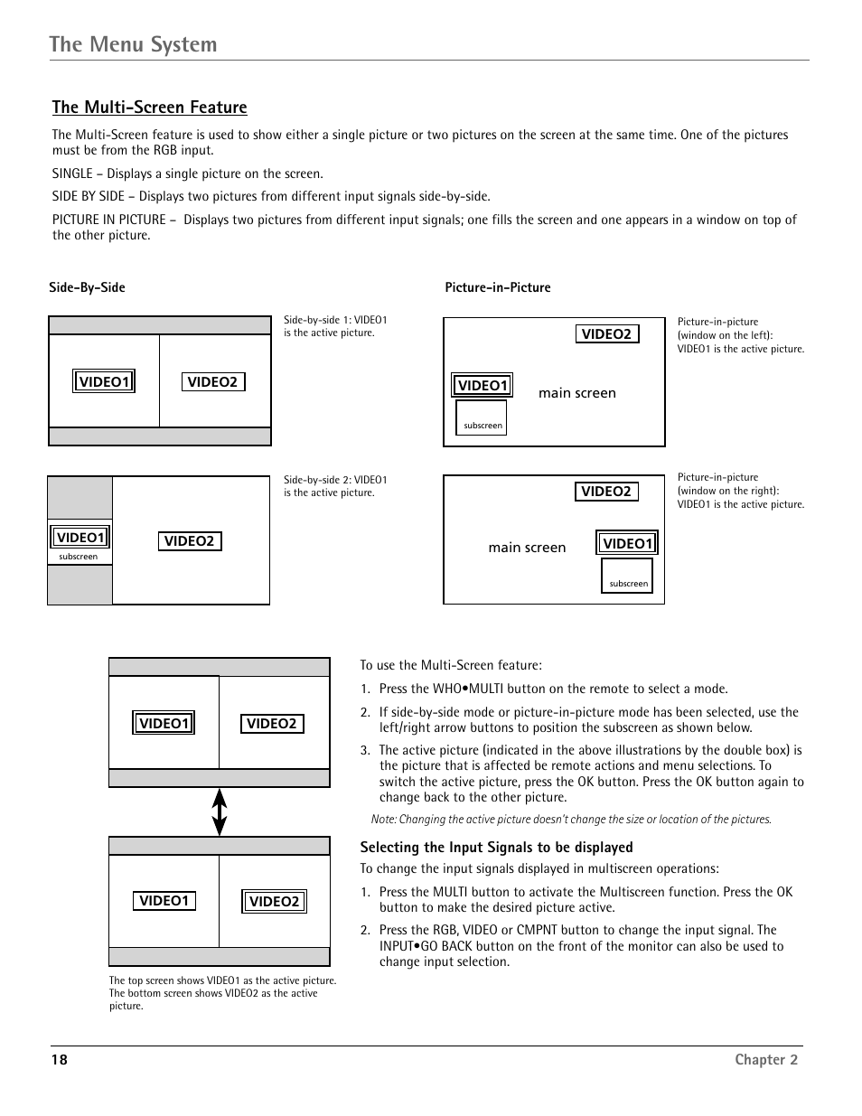 The menu system, The multi-screen feature | RCA Scenium PHD50400 User Manual | Page 19 / 48