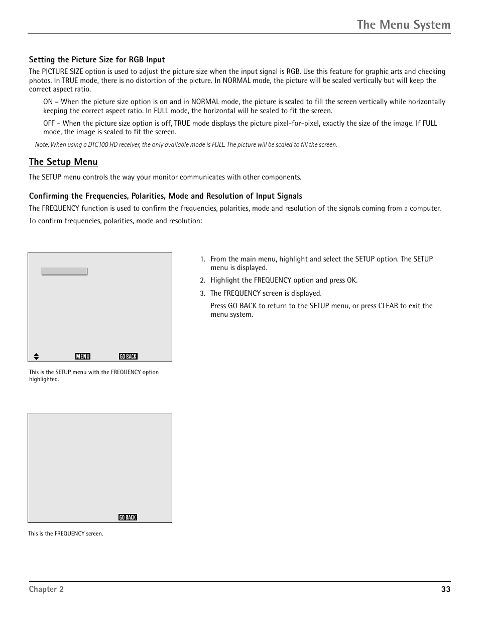 The menu system, The setup menu | RCA Scenium PHD50400 User Manual | Page 34 / 48