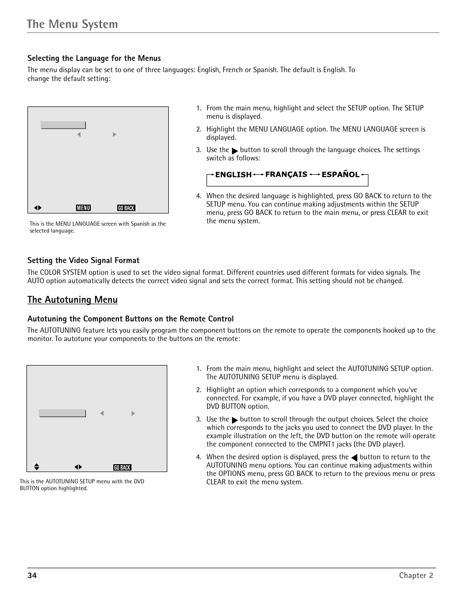The menu system, The autotuning menu | RCA Scenium PHD50400 User Manual | Page 35 / 48