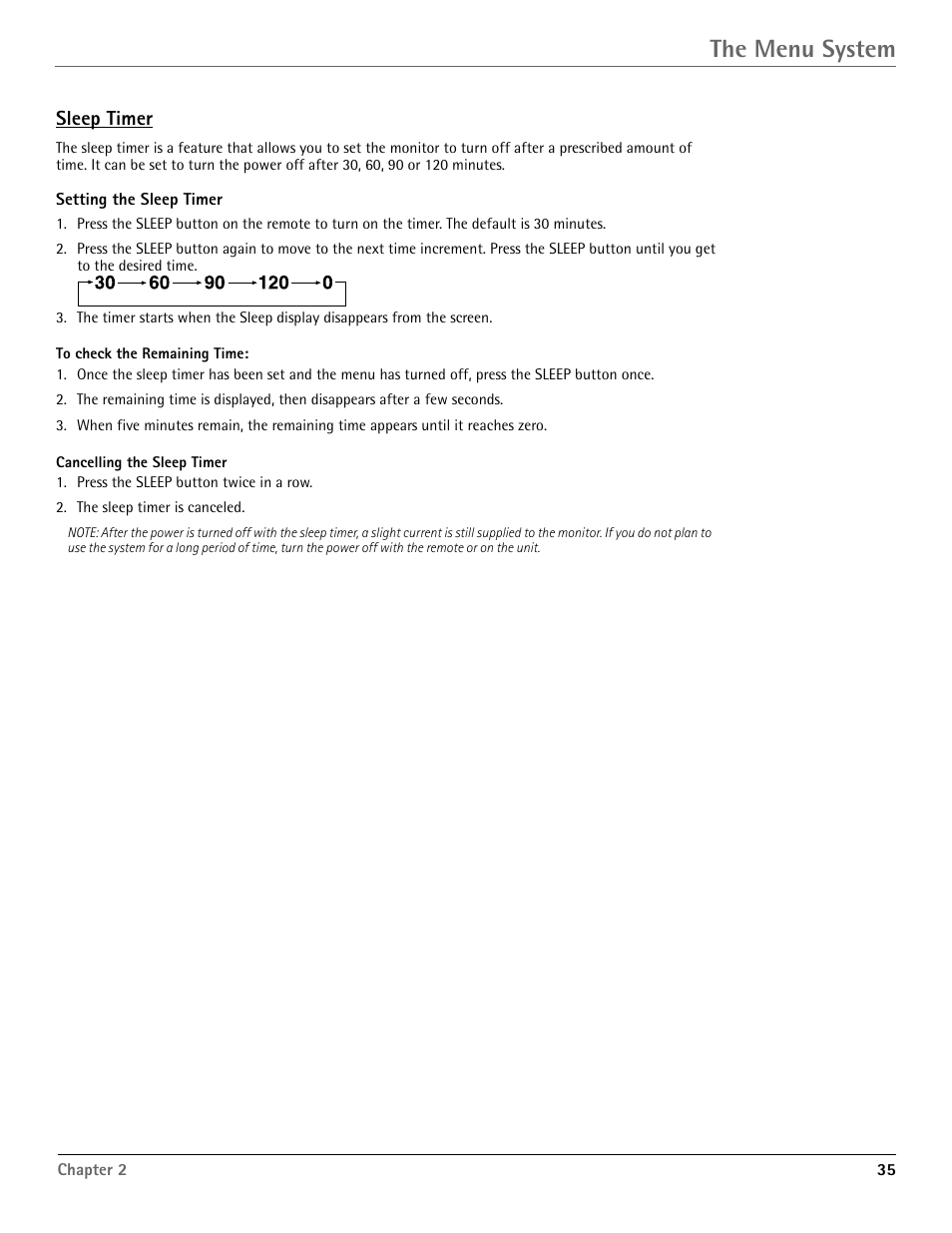 The menu system, Sleep timer | RCA Scenium PHD50400 User Manual | Page 36 / 48