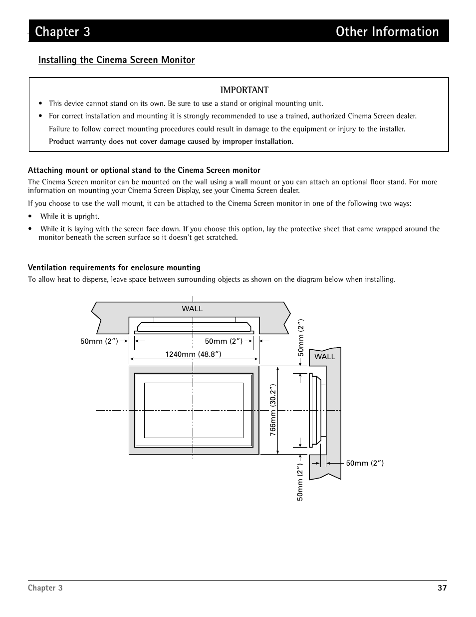 Chapter 3 other information, Other information, Installing the cinema screen monitor | RCA Scenium PHD50400 User Manual | Page 38 / 48