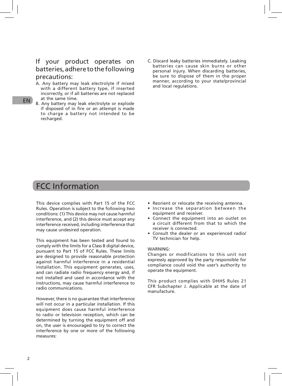 Fcc information | RCA DRC6272 User Manual | Page 3 / 23