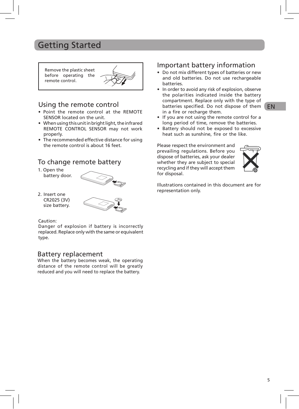 Getting started, Using the remote control, Important battery information | RCA DRC6272 User Manual | Page 6 / 23