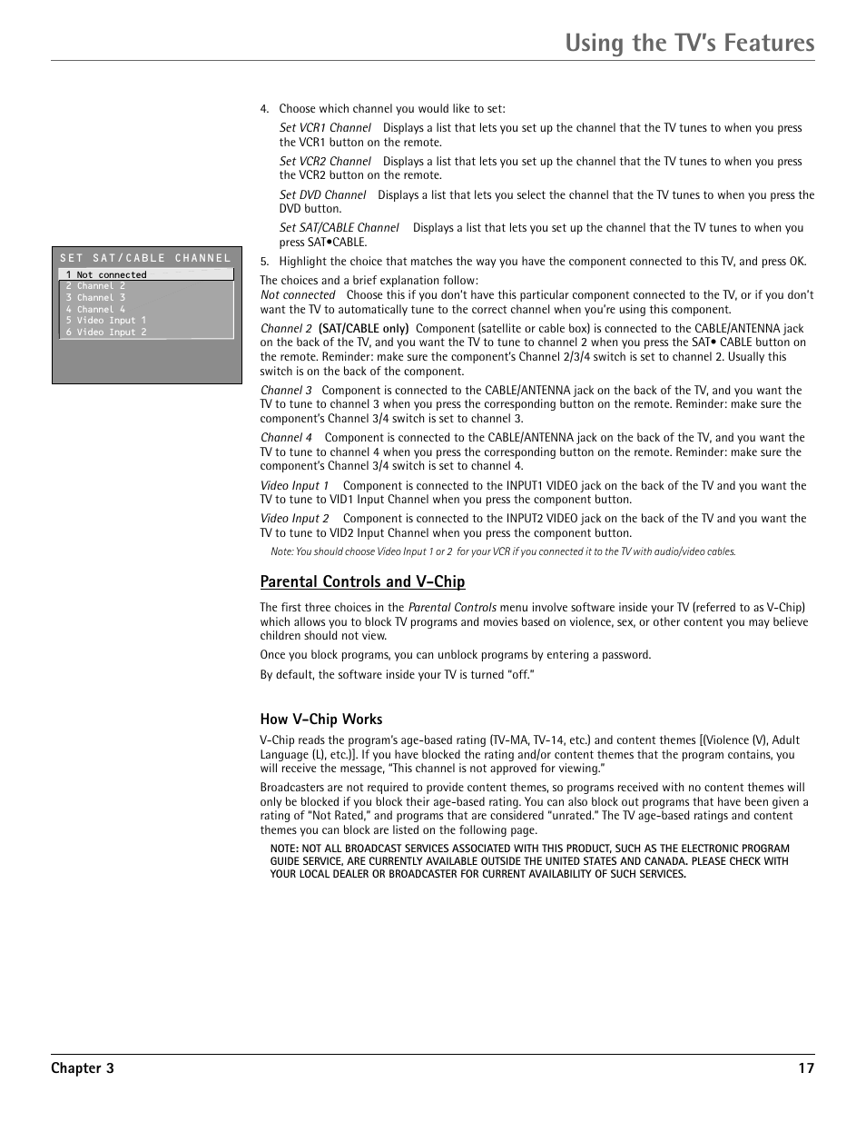 Using the tv’s features, Parental controls and v-chip | RCA G36710 User Manual | Page 19 / 32