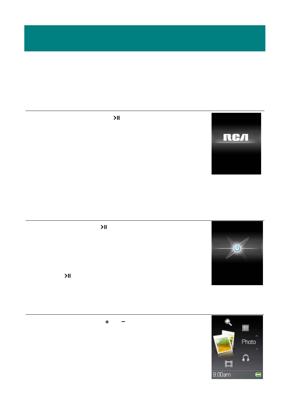 Chapter 4. basic usage, Power on, Power off | Select and enter a function | RCA M5001 User Manual | Page 21 / 52