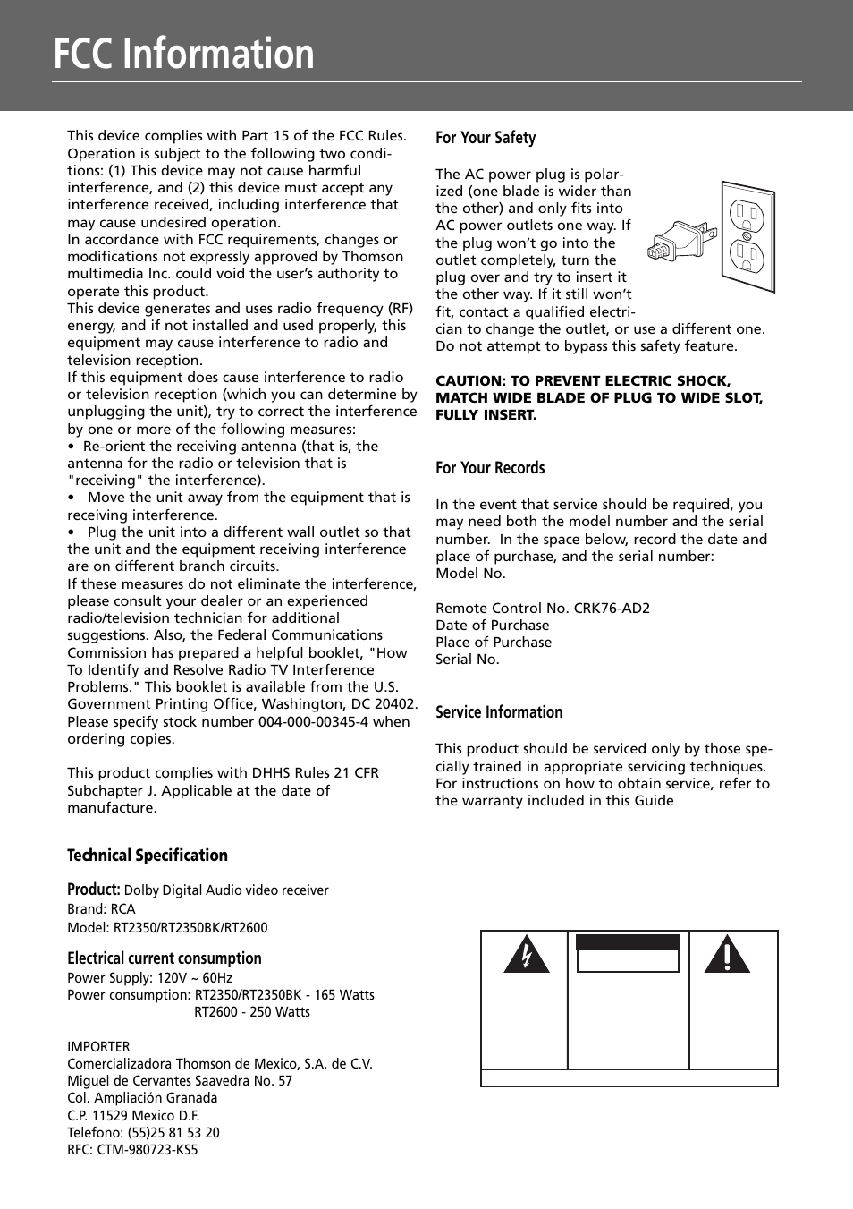 Fcc information | RCA RT2350BK User Manual | Page 3 / 31