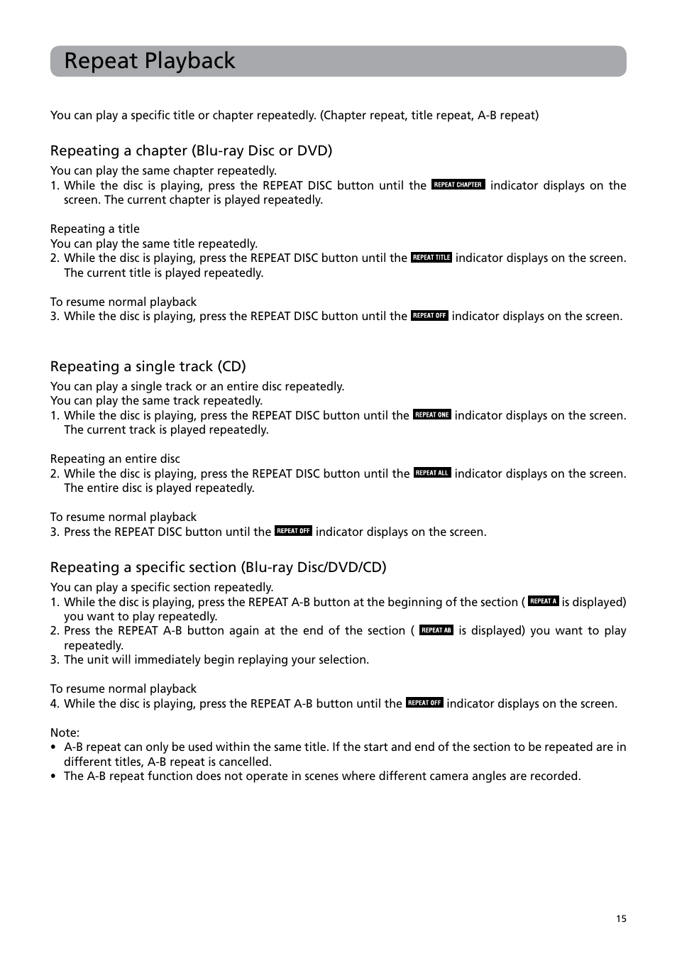 Repeat playback | RCA BRC3108 User Manual | Page 19 / 24