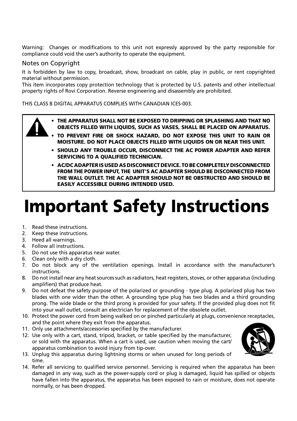 Important safety instructions | RCA BRC3108 User Manual | Page 3 / 24