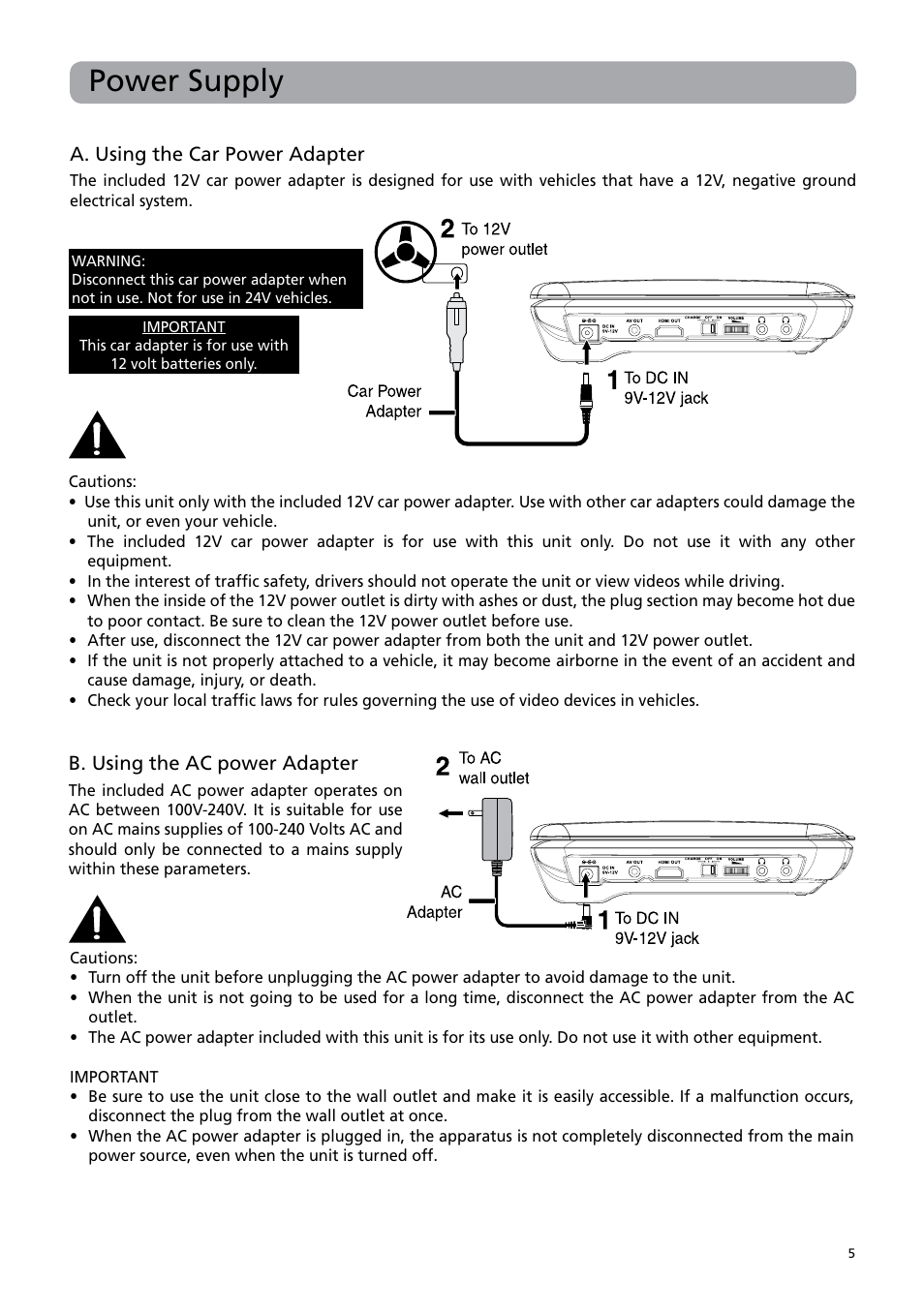 Power supply | RCA BRC3108 User Manual | Page 9 / 24
