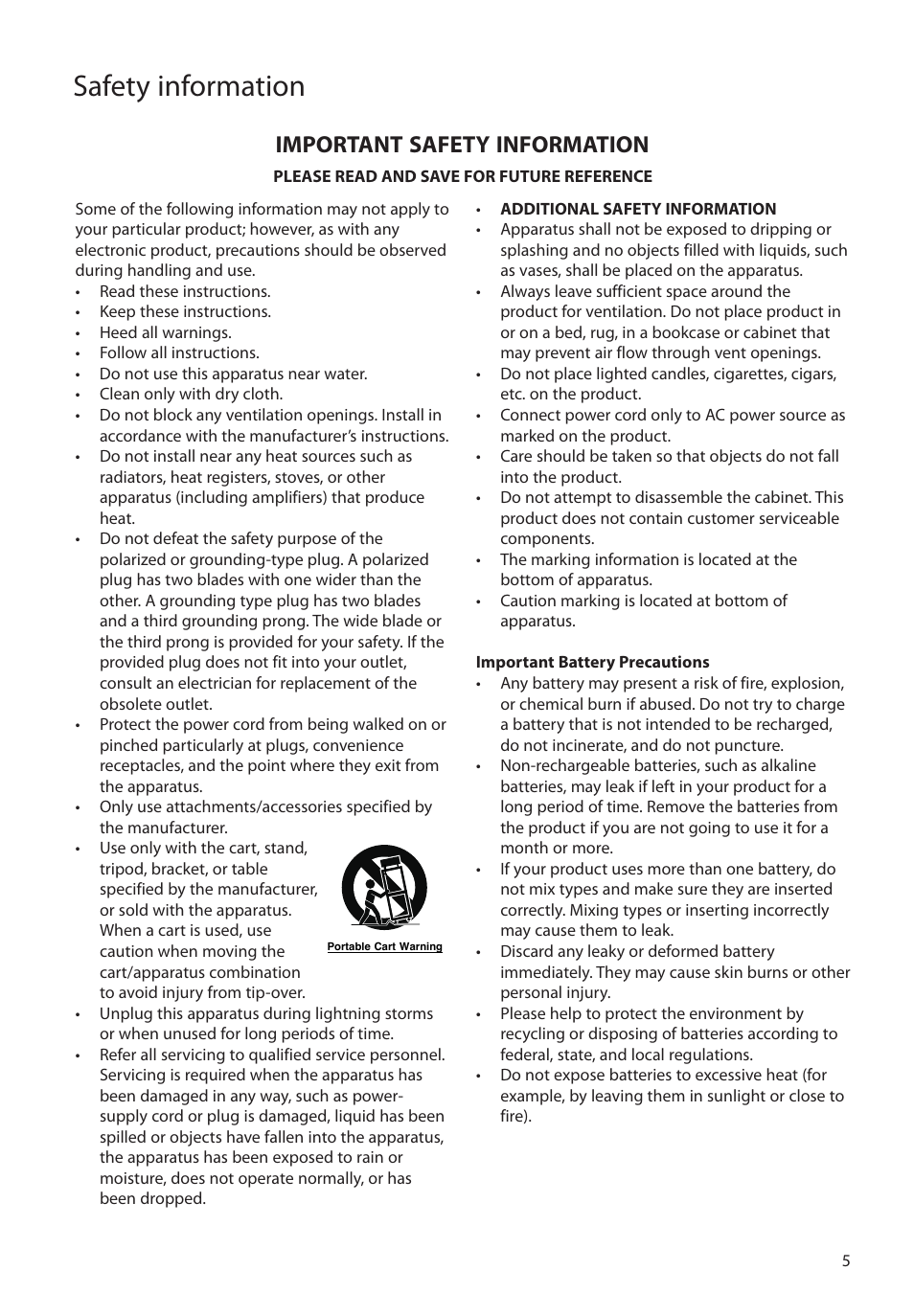 Important safety information, Safety information | RCA SC2102 User Manual | Page 5 / 29