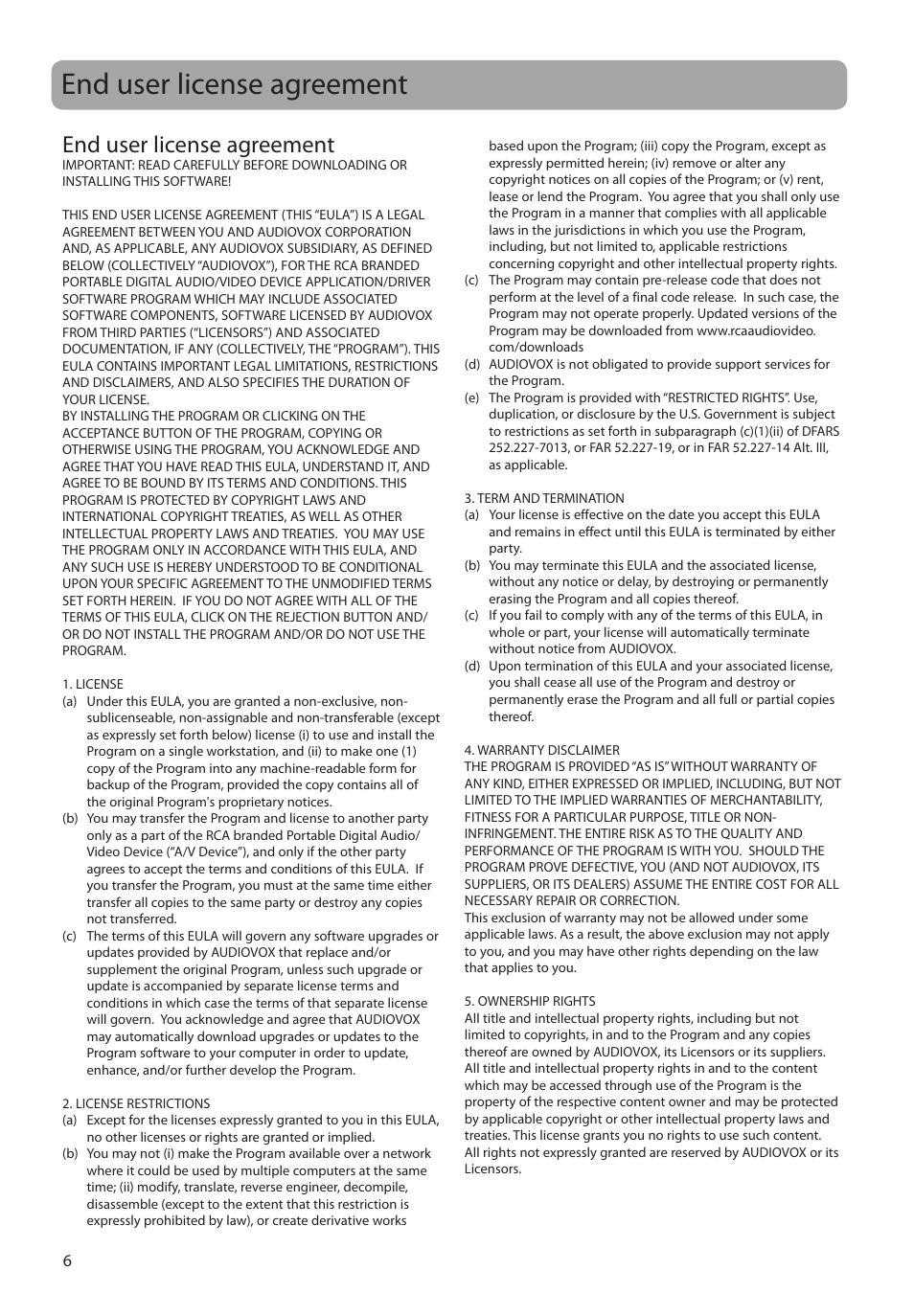 End user license agreement | RCA SC2102 User Manual | Page 6 / 29