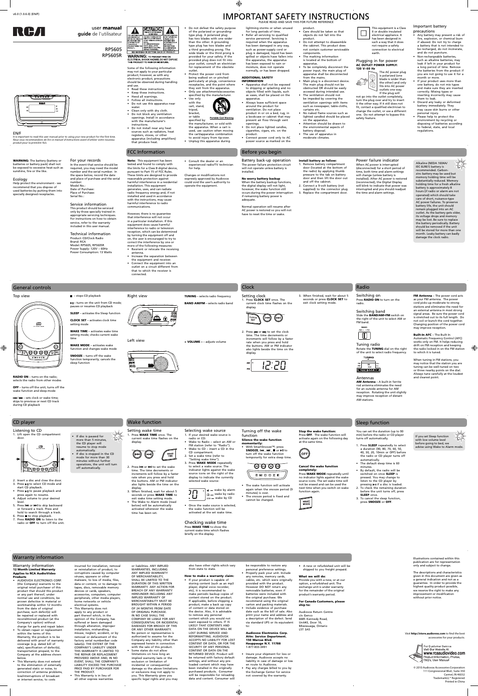 RCA RP5605 User Manual | 3 pages