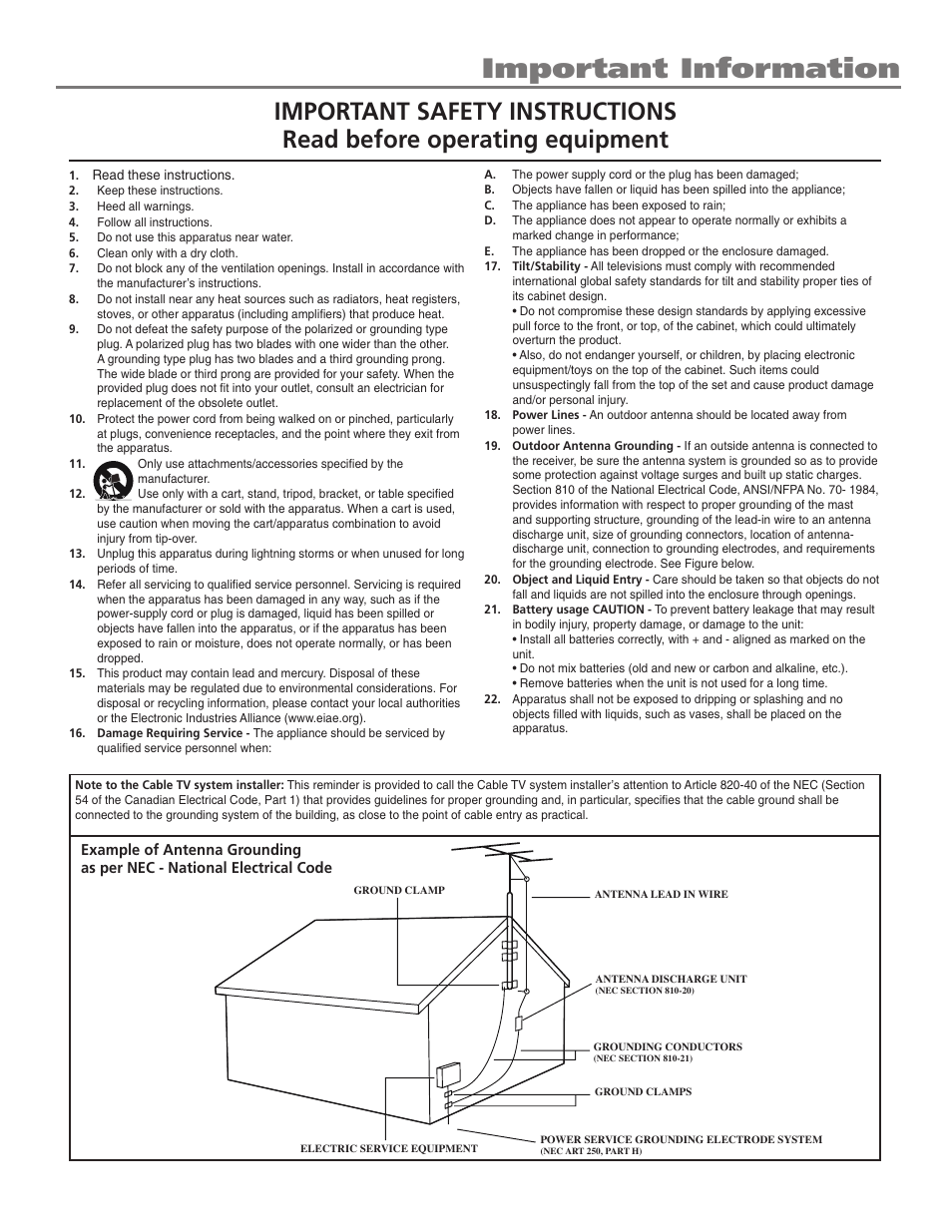 Important information | RCA 27F524T User Manual | Page 3 / 48