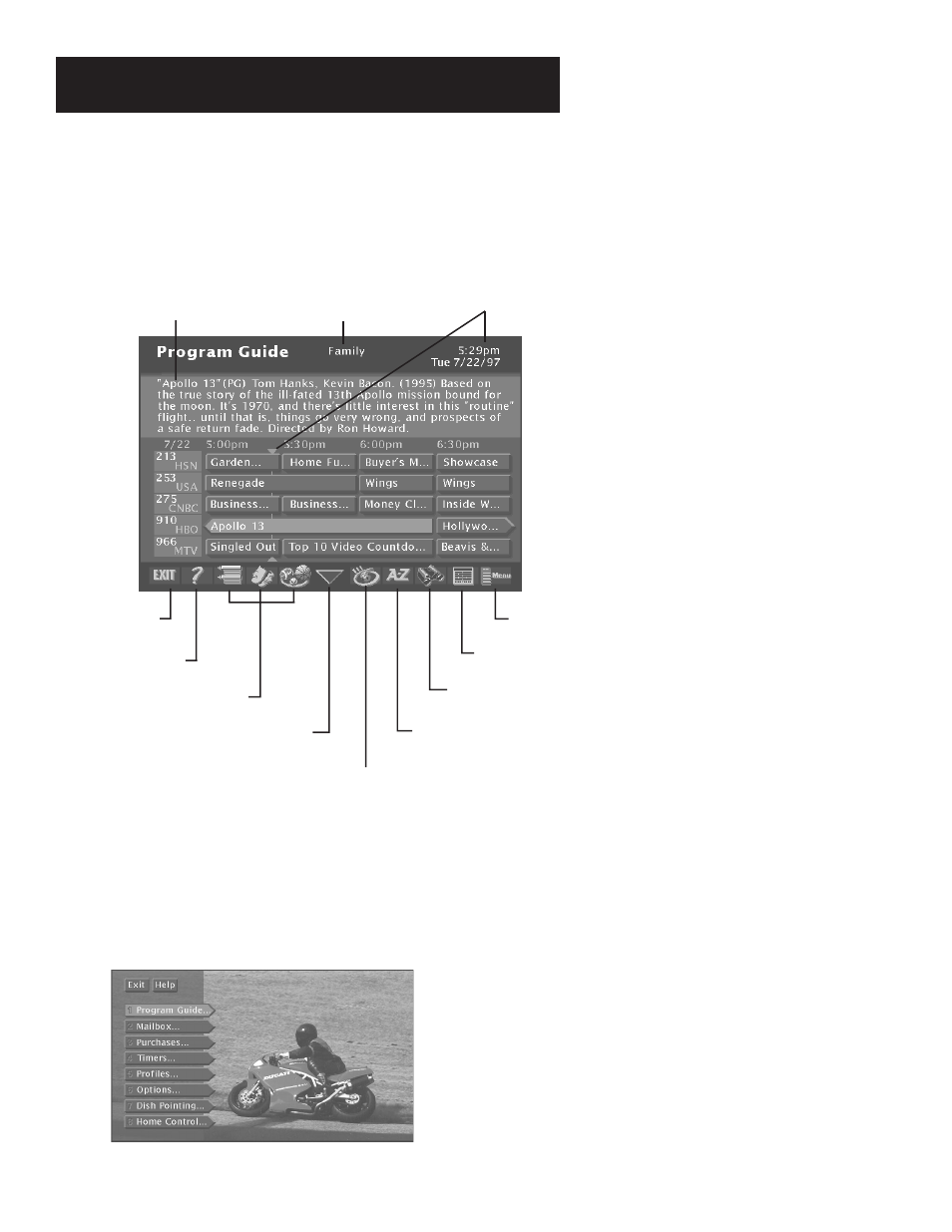 Anatomy of a program guide, Program guides, 16 anatomy of a program guide | RCA 1998 User Manual | Page 18 / 64