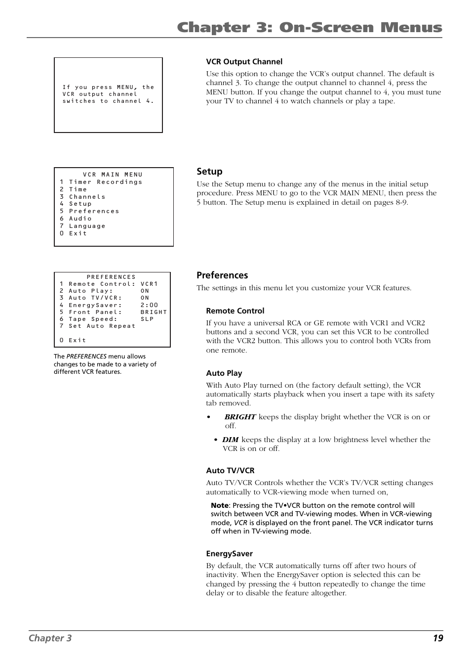 Chapter 3: on-screen menus | RCA VR546 User Manual | Page 21 / 32